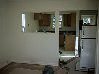 New view from living room into kitchen