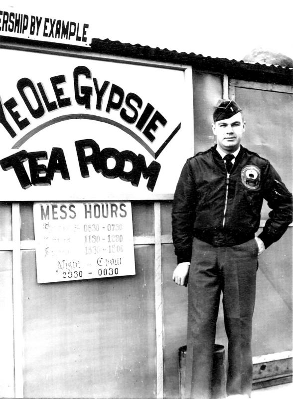 Gypsy pilot Andy Anderson by the Gypsy Mess Hall at K-16 in 1954