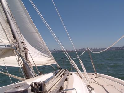 sailing towards city