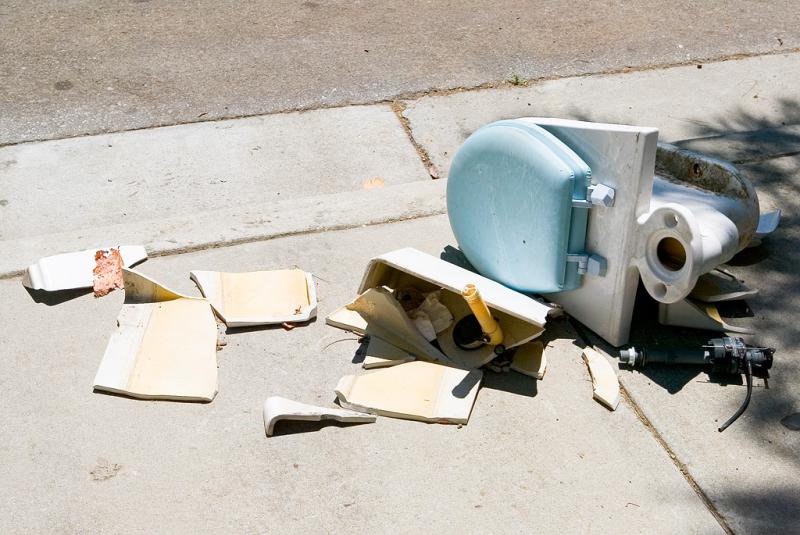 Broken toilet on the sidewalk in San Jose  7/22/2005