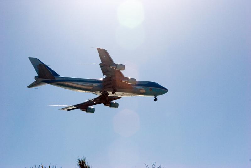 Air Force One flying over Hotel Del Coronado on its way to North Island Naval Air Station