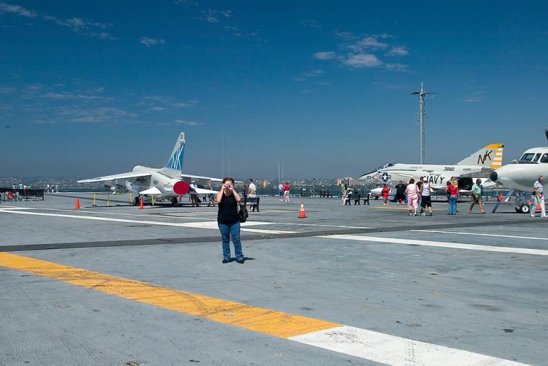 Gail on the flight deck of the USS Midway