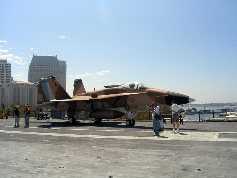 I am taking a photo in front of an F/A-18