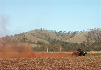Ploughing up red earth, Ban Ban Springs