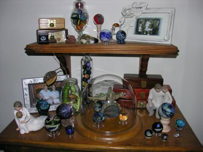 Entry way cabinet - Townsend 'That's A Moray', LaGrand jar on top, Shell jar below, 4 boxes of Sables, one box of Jermans