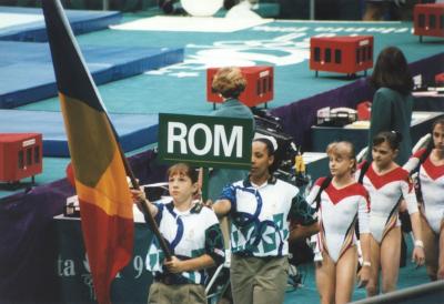 Romainian gymnasts enter the Georgia Dome