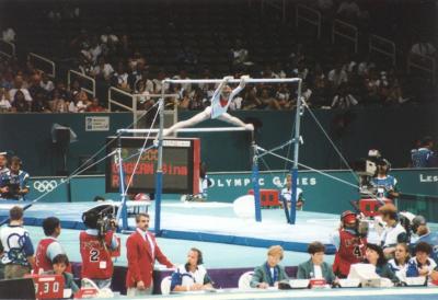 Romainian Gina Gogean on the uneven parallel bars