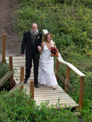 Father and bride on the bridge