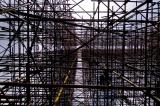 Underneath scaffolding