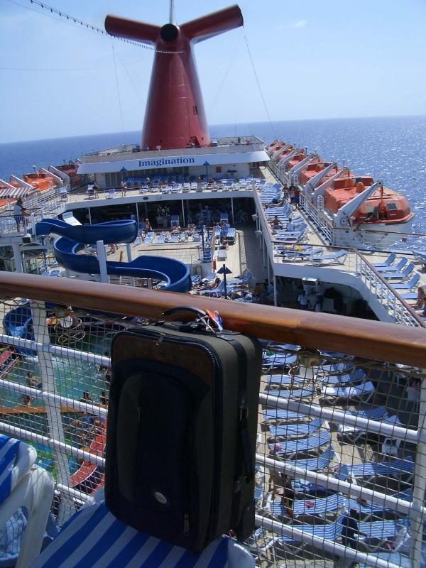 Suitcase ready for fun on the Lido deck