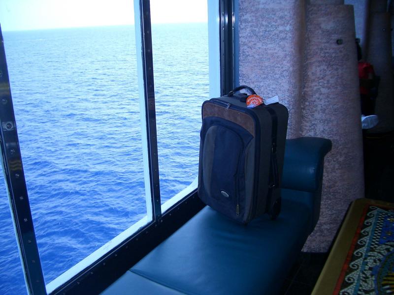 Suitcase relaxes and enjoys the view