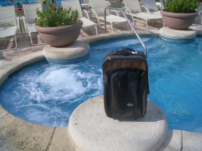 Suitcase ready for a dip in the spa