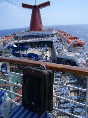 Suitcase ready for fun on the Lido deck