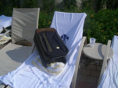 Suitcase soaking up the SOBE sun