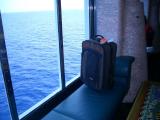 Suitcase relaxes and enjoys the view