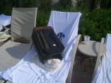 Suitcase soaking up the SOBE sun
