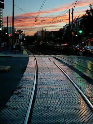Coolidge Corner - Sunset and T Tracks