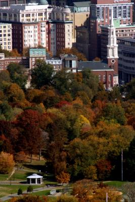 Fall in the Boston Common and Park Street Church