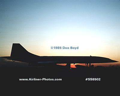 1985 - British Airways Concorde and two PBA DC3 silhouettes at sunset aviation airline stock photo #8502