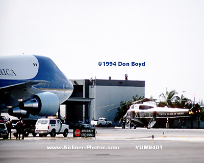 1994 - USAF VC-25A (747-2G4B) 82-8000 and Marine One at Miami International Airport - aviation stock photo #UM9401