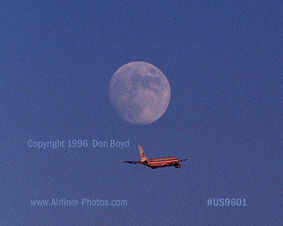 1996 - American A300B4-605R taking off under a full moon aviation airline stock photo #US9601