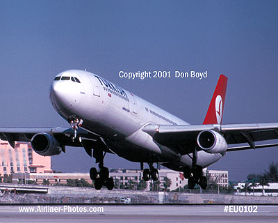 2001 - Turkish Airlines A340-313 TC-JDN landing at Miami aviation airline stock photo #EU0102