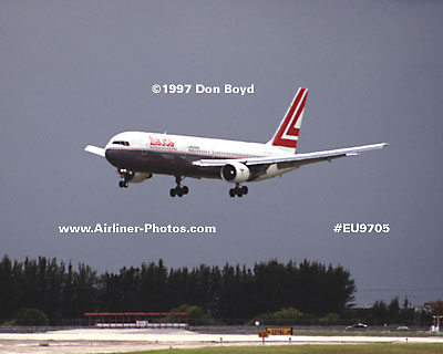 1997 - Lauda Air B767 landing at Miami aviation airline stock photo #EU9705