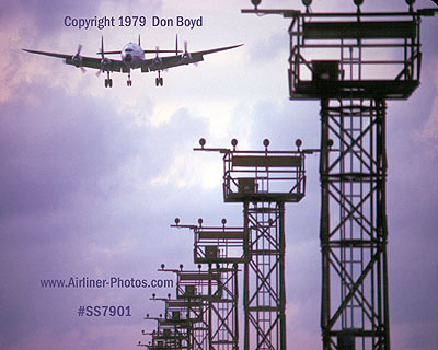 1979 - Lockheed Constellation on short final approach aviation cargo airline stock photo #SS7901