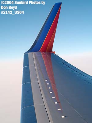 Wing of Southwest Airlines B737-7H4 aviation airline stock photo #2142
