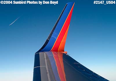 Wing of Southwest Airlines B737-7H4 aviation airline stock photo #2147