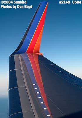 Wing of Southwest Airlines B737-7H4 aviation airline stock photo #2148