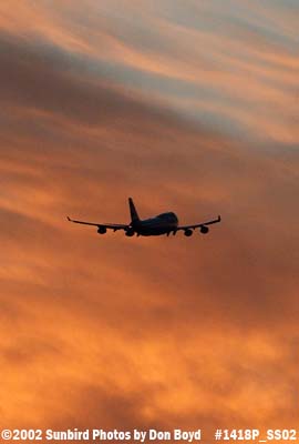 B747-400 takeoff into a gorgeous sunset sky aviation stock photo #1418P