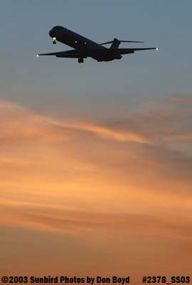 Unknown MD-80 on approach after sunset aviation stock photo #2378