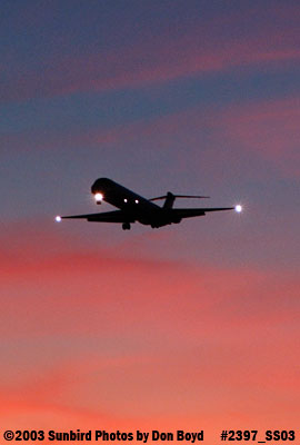 MD-80 approach at sunset aviation stock photo #2397