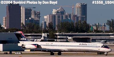 Delta Airlines MD-88 N923DL with downtown Ft. Lauderdale in the background aviation airline stock photo #1558