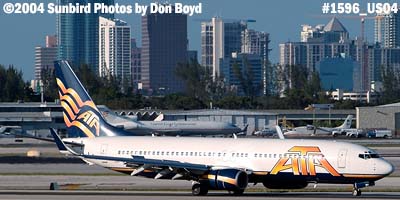 ATA B737-83N N314TZ with downtown Ft. Lauderdale in the background aviation airline stock photo #1596