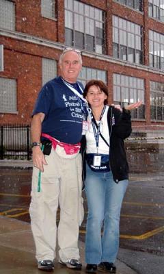 Bryant and Mary Pettit admiring the falling snow outside the 2005 Boston Airline Show, photo #7249