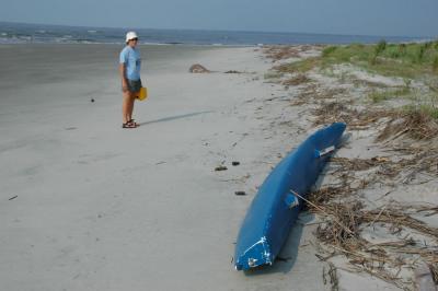 Hobie 16 hull washed up on the beach