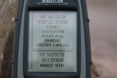 GPS readings at the top of Kings Peak, Utah