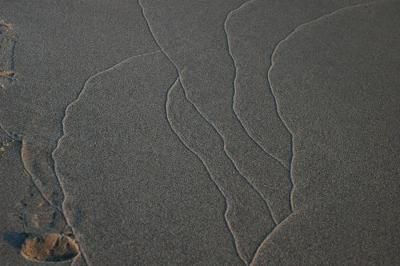 Pattern left in the sand by the edge of each wave