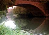 The River Avon under Banbury Road. Warwick Castle peeping through the bridge.