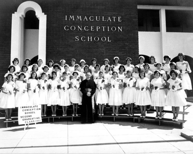 1961 - Girls of the 2nd 8th Grade graduating class at Immaculate Conception School, Hialeah, FL (names below in caption)