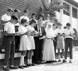1960, 1968 or 1969 - Immaculate Conception students read to long-time Mayor of Hialeah Henry Milander (see comments for names)