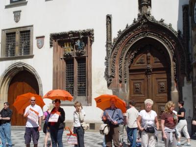 Those with orange umbrellas are local guides trying to attract tourists