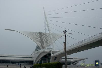 calatrava pavilion and brise soleil on a foggy morning