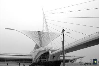calatrava pavilion and brise soleil in fog