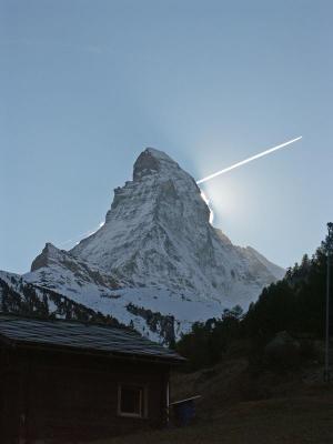 Flying by the Matterhorn at sunset