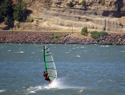 James windsurfing in 25 mph wind