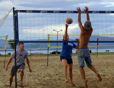 Roz tips over net