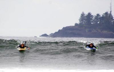 Gord and Hana surfing